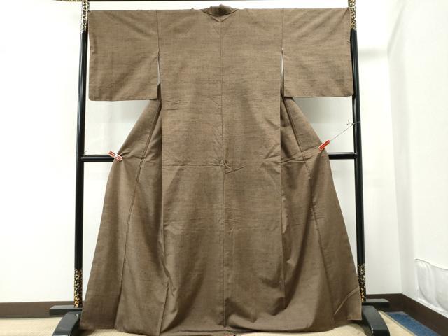 平和屋着物●上質な紬 色無地 媚茶色 正絹 逸品 CAAU1703yc