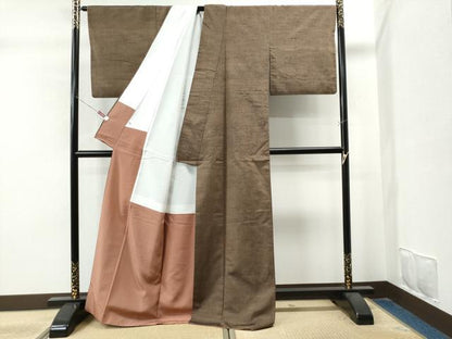 平和屋着物●上質な紬 色無地 媚茶色 正絹 逸品 CAAU1703yc