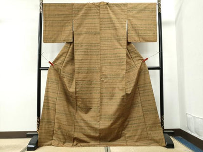 平和屋着物●上質な紬　横段吉祥文　正絹　逸品　CAAU1712yc