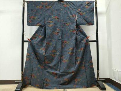 平和屋着物●本場大島紬 7マルキ 流水地紙吉祥草花文 正絹 逸品 CAAU1735yc