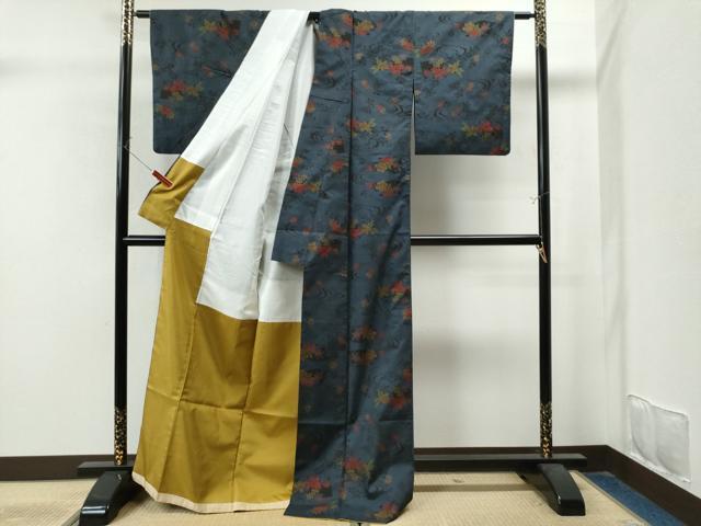 平和屋着物●本場大島紬 7マルキ 流水地紙吉祥草花文 正絹 逸品 CAAU1735yc