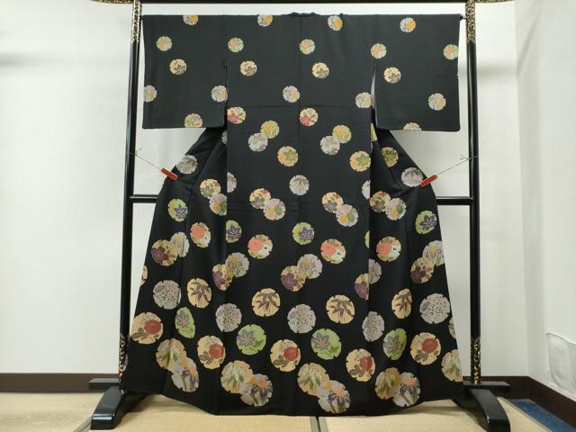 平和屋着物●訪問着 雪輪草花文 黒地 高島屋扱い 正絹 逸品 CAAU1787yc
