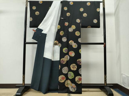 平和屋着物●訪問着 雪輪草花文 黒地 高島屋扱い 正絹 逸品 CAAU1787yc
