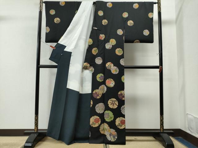 平和屋着物●訪問着 雪輪草花文 黒地 高島屋扱い 正絹 逸品 CAAU1787yc