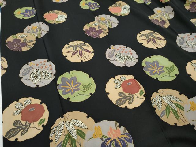 平和屋着物●訪問着 雪輪草花文 黒地 高島屋扱い 正絹 逸品 CAAU1787yc