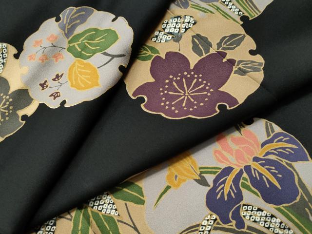 平和屋着物●訪問着 雪輪草花文 黒地 高島屋扱い 正絹 逸品 CAAU1787yc