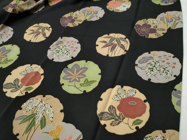 平和屋着物●訪問着 雪輪草花文 黒地 高島屋扱い 正絹 逸品 CAAU1787yc