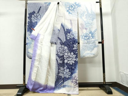 平和屋着物●名門 藤娘きぬたや・総絞り 振袖 草花文 暈し染め 正絹 逸品 CAAU1801yc