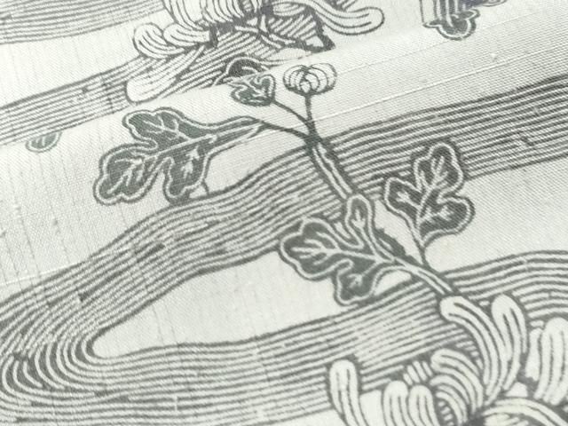 平和屋着物●上質な小紋　紬地　型染め　流水裏菊舞蝶文　正絹　逸品　CAAU1806yc