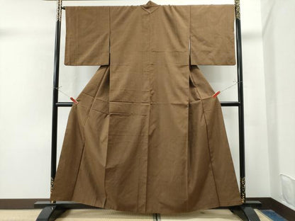平和屋着物●結城紬　色無地　枯茶色　正絹　逸品　CAAU1810yc