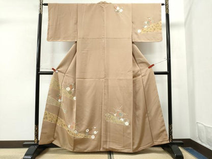 平和屋着物●訪問着 駒刺繍 吉祥宝尽くし菊花文 金彩 正絹 逸品 未使用 CAAU1815yc