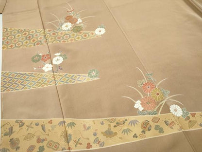平和屋着物●訪問着 駒刺繍 吉祥宝尽くし菊花文 金彩 正絹 逸品 未使用 CAAU1815yc