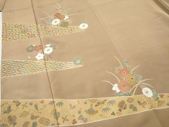 平和屋着物●訪問着 駒刺繍 吉祥宝尽くし菊花文 金彩 正絹 逸品 未使用 CAAU1815yc