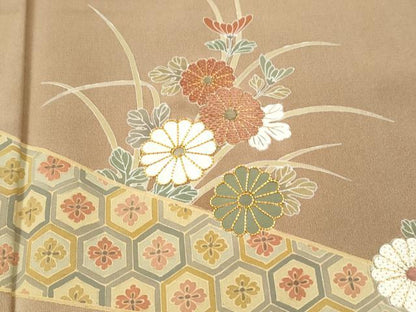 平和屋着物●訪問着 駒刺繍 吉祥宝尽くし菊花文 金彩 正絹 逸品 未使用 CAAU1815yc