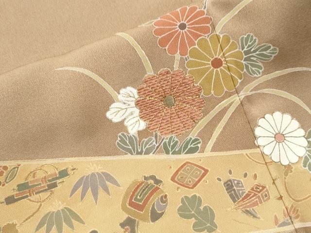平和屋着物●訪問着 駒刺繍 吉祥宝尽くし菊花文 金彩 正絹 逸品 未使用 CAAU1815yc
