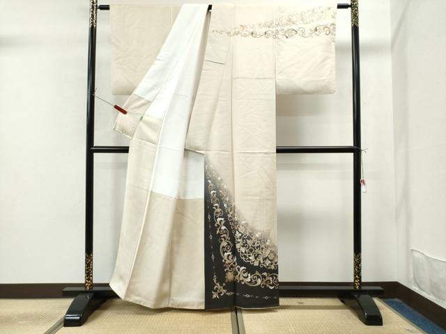 平和屋着物●螺鈿工芸作家　佐野正喜　訪問着　更紗葡萄人物花唐草文　暈し染め　金彩　正絹　逸品　CAAU1819yc