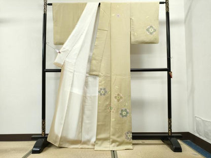 平和屋着物●訪問着 作家物 駒刺繍 枝花文 金彩 正絹 逸品 CAAU1824yc