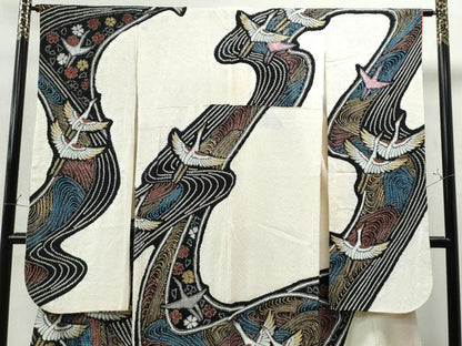 平和屋着物●豪華振袖　総絞り　飛鶴吉祥花文　金銀彩　正絹　逸品　CAAU1829yc