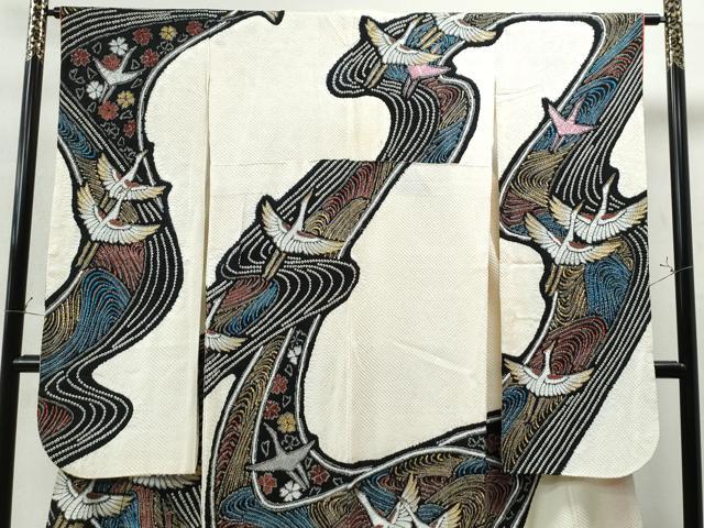 平和屋着物●豪華振袖　総絞り　飛鶴吉祥花文　金銀彩　正絹　逸品　CAAU1829yc