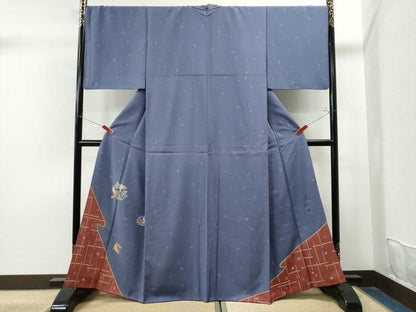 平和屋着物●友禅作家の巨匠 浅井青仁 色留訪問着 糸巻き草花文 金彩 正絹 逸品 CAAU1832yc