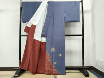 平和屋着物●友禅作家の巨匠 浅井青仁 色留訪問着 糸巻き草花文 金彩 正絹 逸品 CAAU1832yc