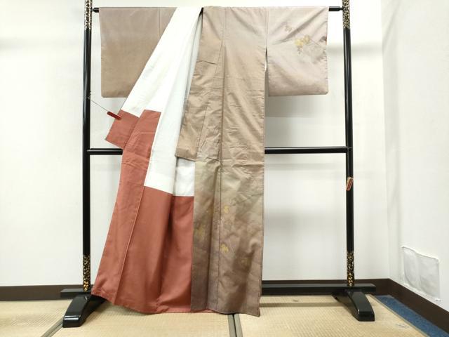 平和屋着物●訪問着 本場染大島紬 葡萄蔦の葉文 金彩 正絹 逸品 CAAU1837yc