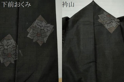 平和屋着物●上質な紬 色紙重ね花文 黒地 正絹 逸品 CAAU1856yc