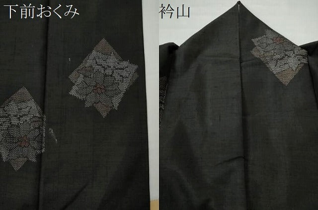 平和屋着物●上質な紬 色紙重ね花文 黒地 正絹 逸品 CAAU1856yc