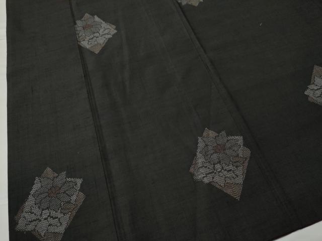 平和屋着物●上質な紬 色紙重ね花文 黒地 正絹 逸品 CAAU1856yc
