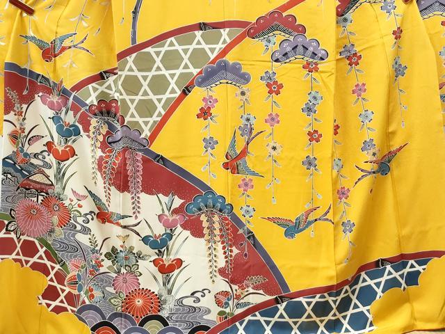 平和屋着物●豪華振袖 紅型 籬御所解花鳥文 金彩 正絹 逸品 CAAU1871yc