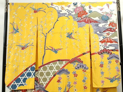 平和屋着物●豪華振袖 紅型 籬御所解花鳥文 金彩 正絹 逸品 CAAU1871yc