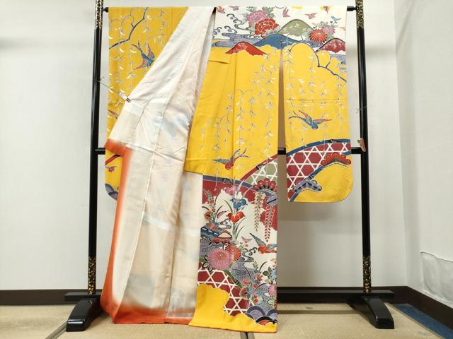 平和屋着物●豪華振袖 紅型 籬御所解花鳥文 金彩 正絹 逸品 CAAU1871yc