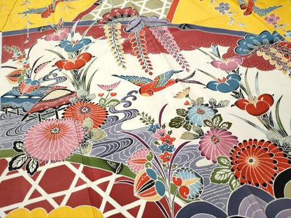 平和屋着物●豪華振袖 紅型 籬御所解花鳥文 金彩 正絹 逸品 CAAU1871yc