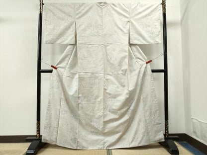 平和屋着物●本場大島紬　白大島　9マルキ　吉祥草花文　恵大島紬織物謹製　証紙付き　正絹　逸品　CAAU1883yc