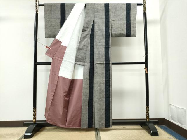 平和屋着物●結城紬 80亀甲 飛び亀甲 吉祥間道 正絹 逸品 CAAU1909yc