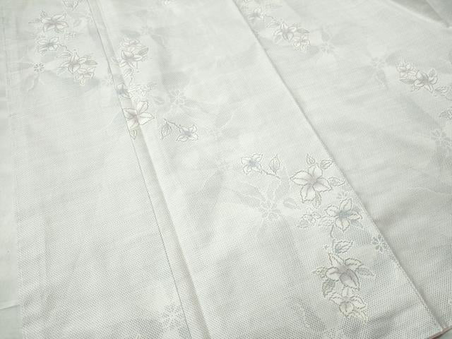平和屋着物●本場大島紬　白大島　9マルキ　草花文　正絹　逸品　未使用　CAAU1911yc