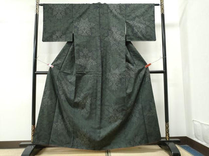 平和屋着物●上質な紬 草花文 黒地 正絹 逸品 CAAU1915yc