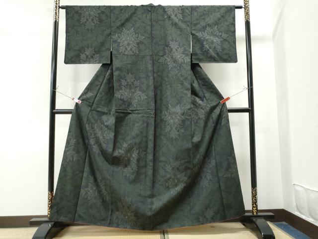平和屋着物●上質な紬 草花文 黒地 正絹 逸品 CAAU1915yc