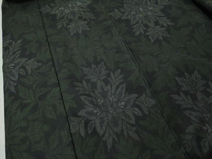 平和屋着物●上質な紬 草花文 黒地 正絹 逸品 CAAU1915yc