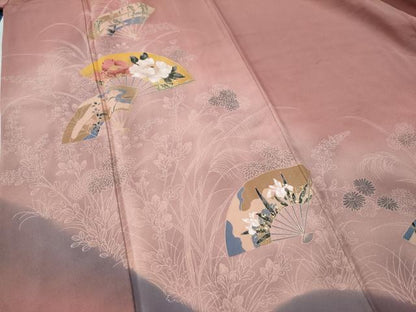 平和屋着物●訪問着 扇面草花文 正絹 逸品 CAAU1920yc