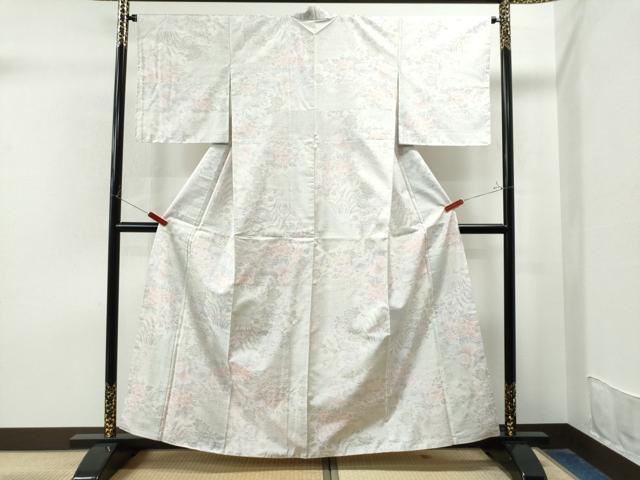 平和屋着物●都喜ヱ門　本場大島紬白大島　孔雀草花文　藤絹織物謹製正絹　逸品　未使用　CAAU1927yc