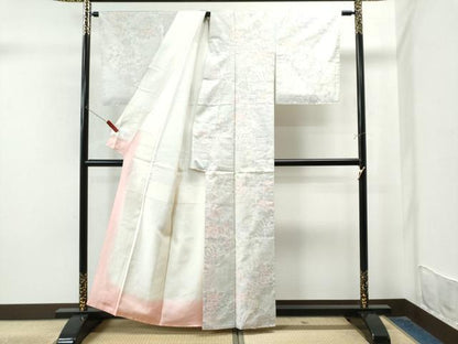 平和屋着物●都喜ヱ門　本場大島紬白大島　孔雀草花文　藤絹織物謹製正絹　逸品　未使用　CAAU1927yc