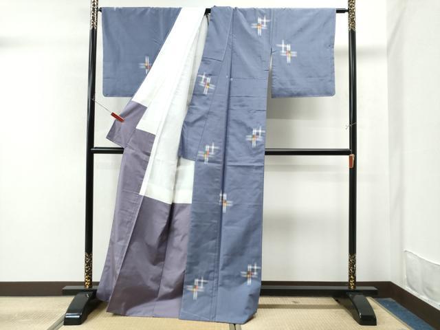 平和屋着物●上質な紬 格子吉祥文 正絹 逸品 CAAU1943yc