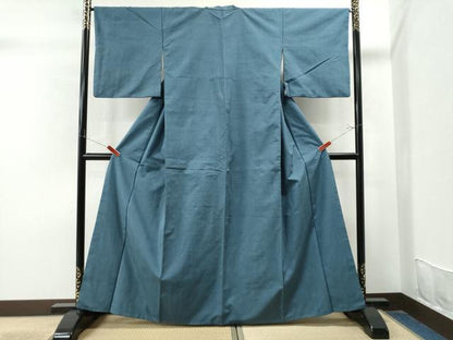 平和屋着物●結城紬　色無地　花浅葱色　正絹　逸品　CAAU1944yc