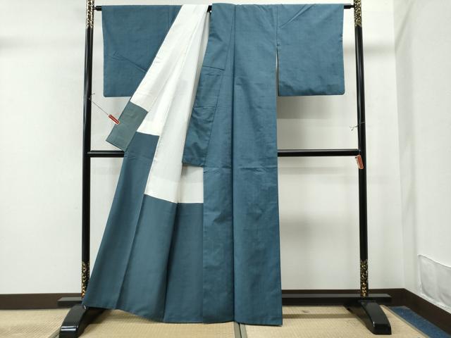 平和屋着物●結城紬　色無地　花浅葱色　正絹　逸品　CAAU1944yc