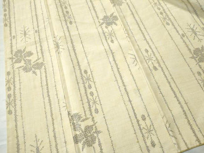 平和屋着物●上質な紬 草花文 正絹 逸品 CAAU1946yc
