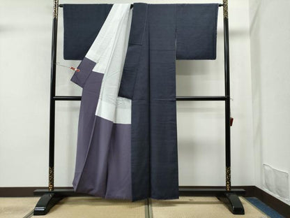 平和屋着物●上質な紬　色無地　深紫色　正絹　逸品　未使用　CAAU1968yc