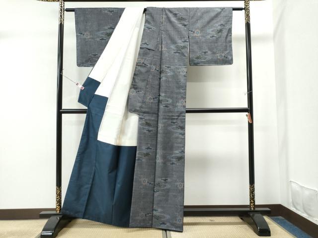 平和屋着物●本場大島紬　7マルキ　流水草花文　正絹　逸品　CAAU1978yc