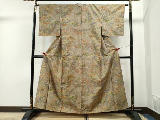 平和屋着物●上質な小紋　紬地　手描き　人物風景文　正絹　逸品　未使用　CABG0047yc