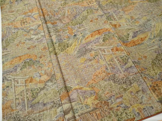 平和屋着物●上質な小紋　紬地　手描き　人物風景文　正絹　逸品　未使用　CABG0047yc